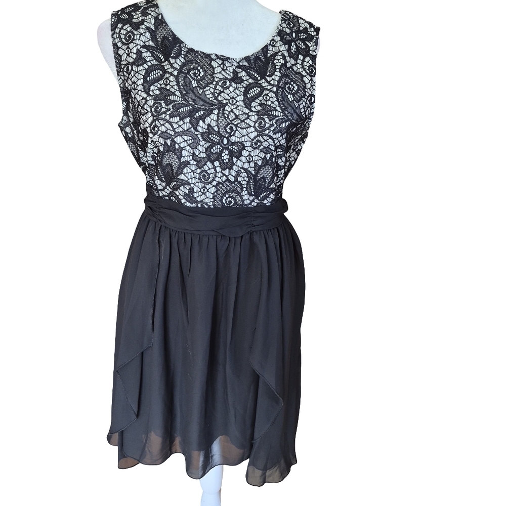 Sleeveless Black Lace Overlay Cocktail Dress
